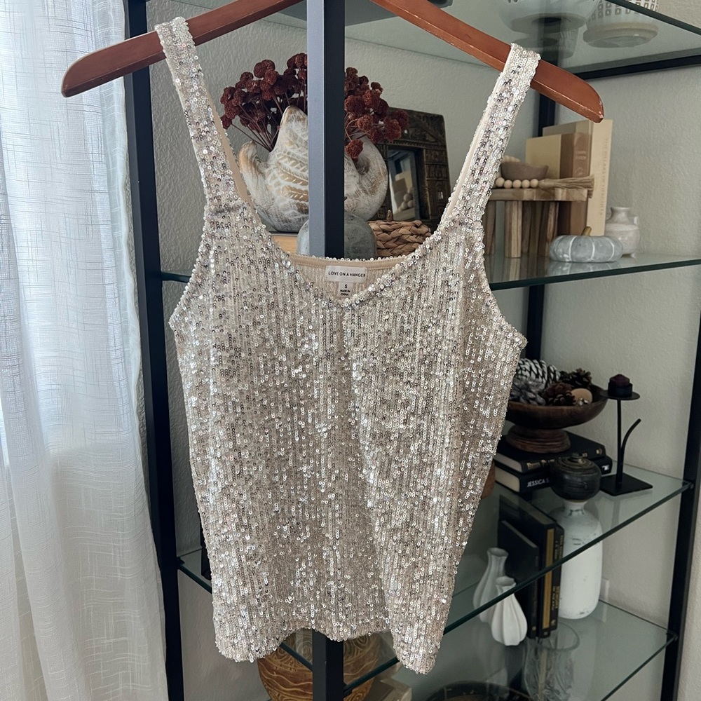 love on a hanger Silver Sequin Tank Top